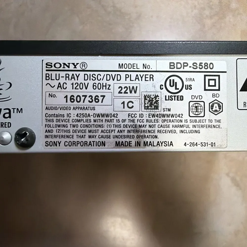 Sony BDP-S580 Blu-ray Player - SACD Playback - WiFi 3D - Tested Works Very Good